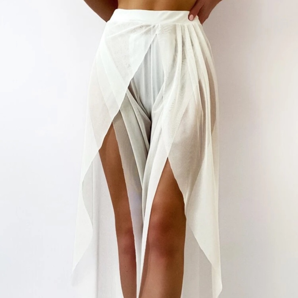 Sheer white mesh cover up pants